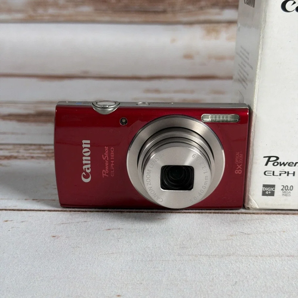 Canon PowerShot ELPH 180 20.0MP Camera Red Bundle Tested Works Boxed Used